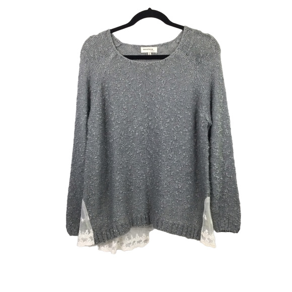 Monteau Sweaters - Monteau Los Angeles Grey Swiss Dot Lace Hem Boat Neck Pullover Sweater L